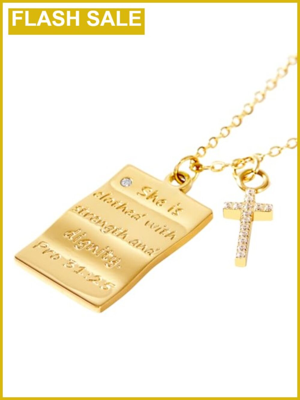 Bible Verse Cross Pendant Necklace 18k Gold Plated Stainless Steel